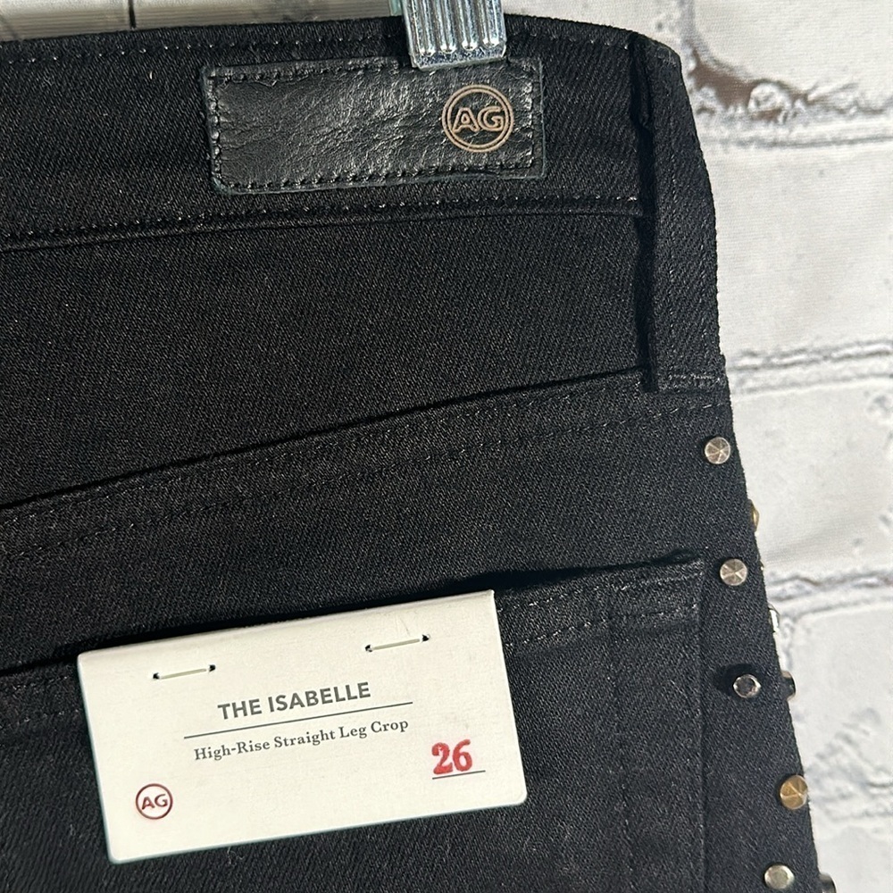 AG The Isabella Black High-Rise Straight Studded Jeans size 26 NEW - Picture 15 of 16